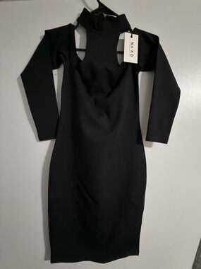 New NA-KD Black Long Sleeve Cutout Midi Dress